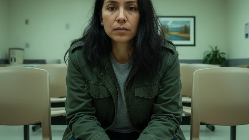 content-02 A worried woman sitting in a hospital waiting room